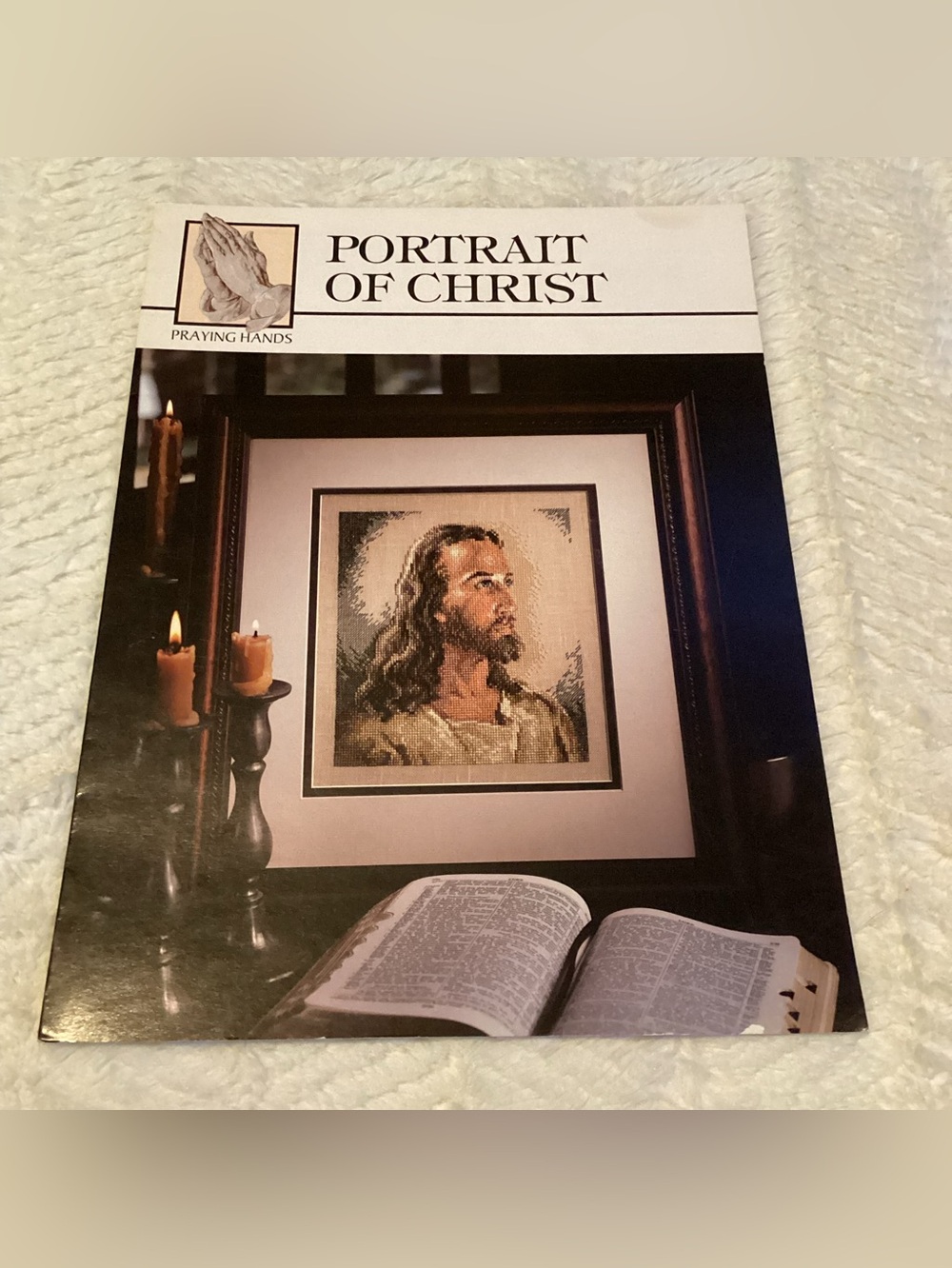 Vintage Praying Hands Portrait Of Christ Cross Stitch Leaflet Pattern